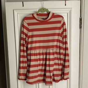 Orange and beige striped mock neck, empire waist